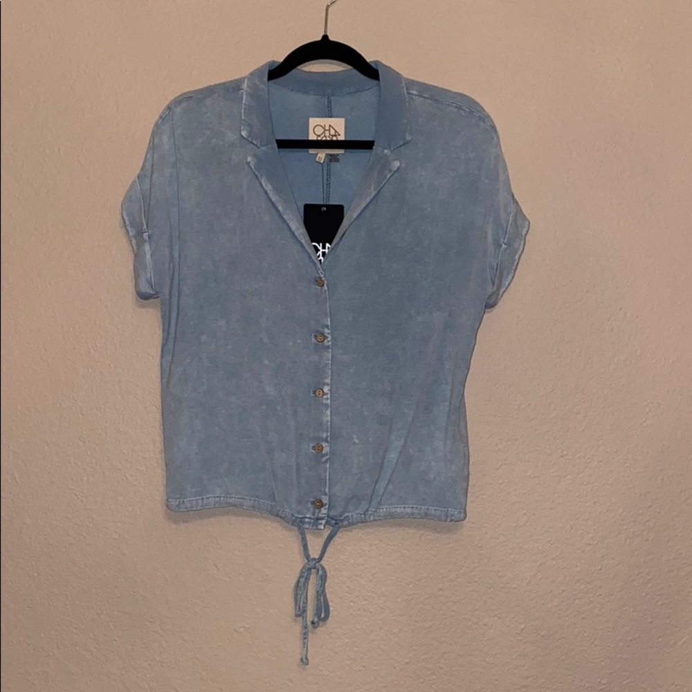 Chaser Button Down Tie Waist Blouse